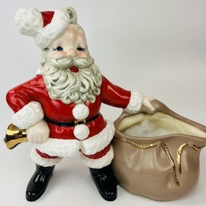 Vtg 1970S Atlantic Mold Ceramic Santa Claus With Bell And‎ Toy Bag Planter/Bowl